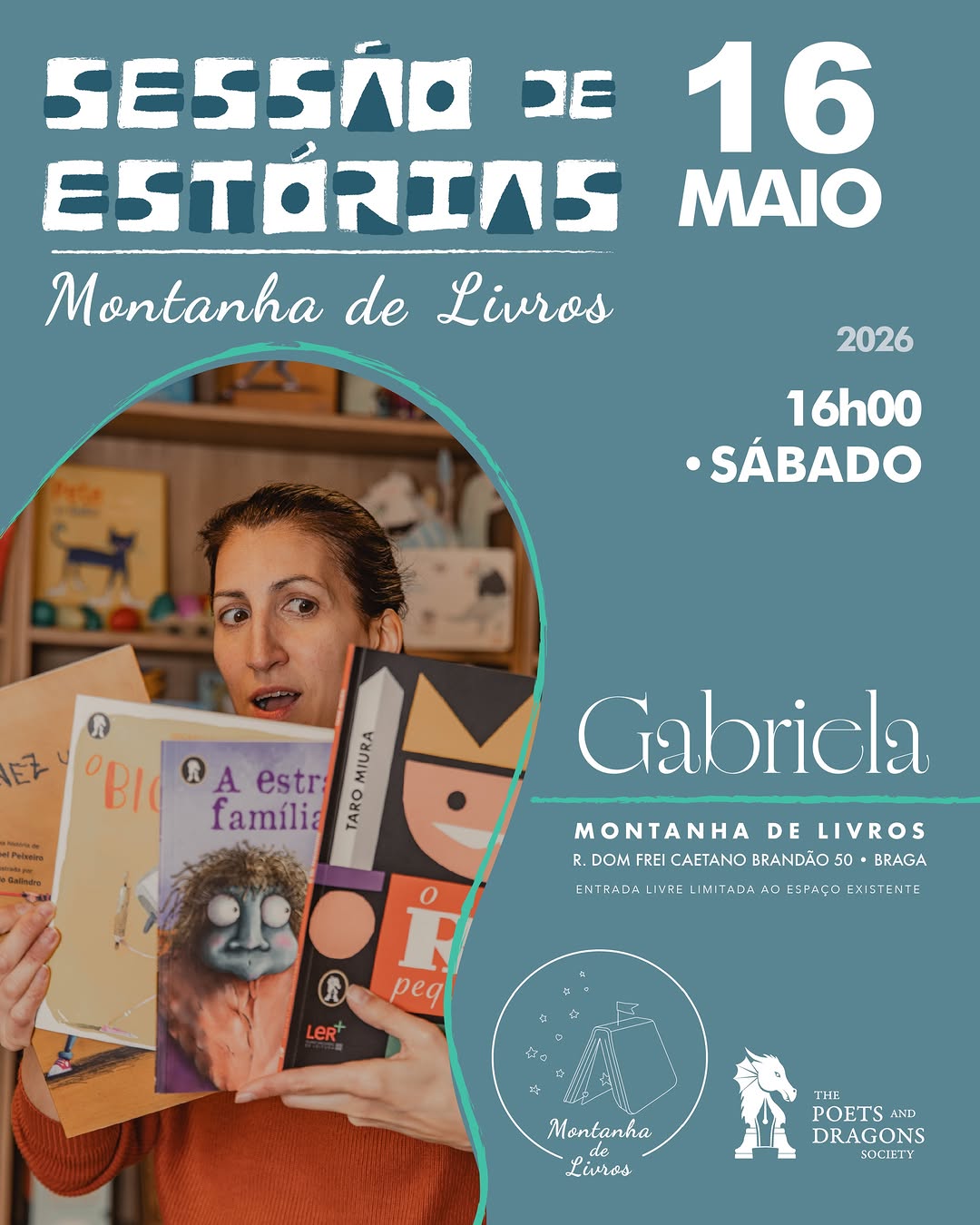 Sessão de estórias este sábado às 16h. Vem descobrir a magia dos livros!